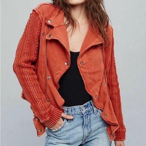 Free People Women’s Ruffle Moto Sweater Jacket Knit Double Breasted Sz S/P - Picture 1 of 13
